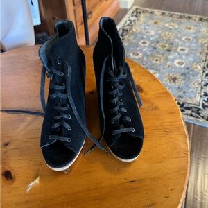Black Suede Open Toe Booties Size: 7.5